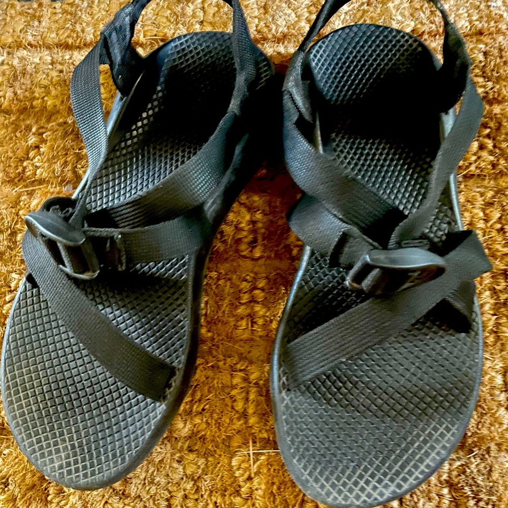 Lightly used black Chacos